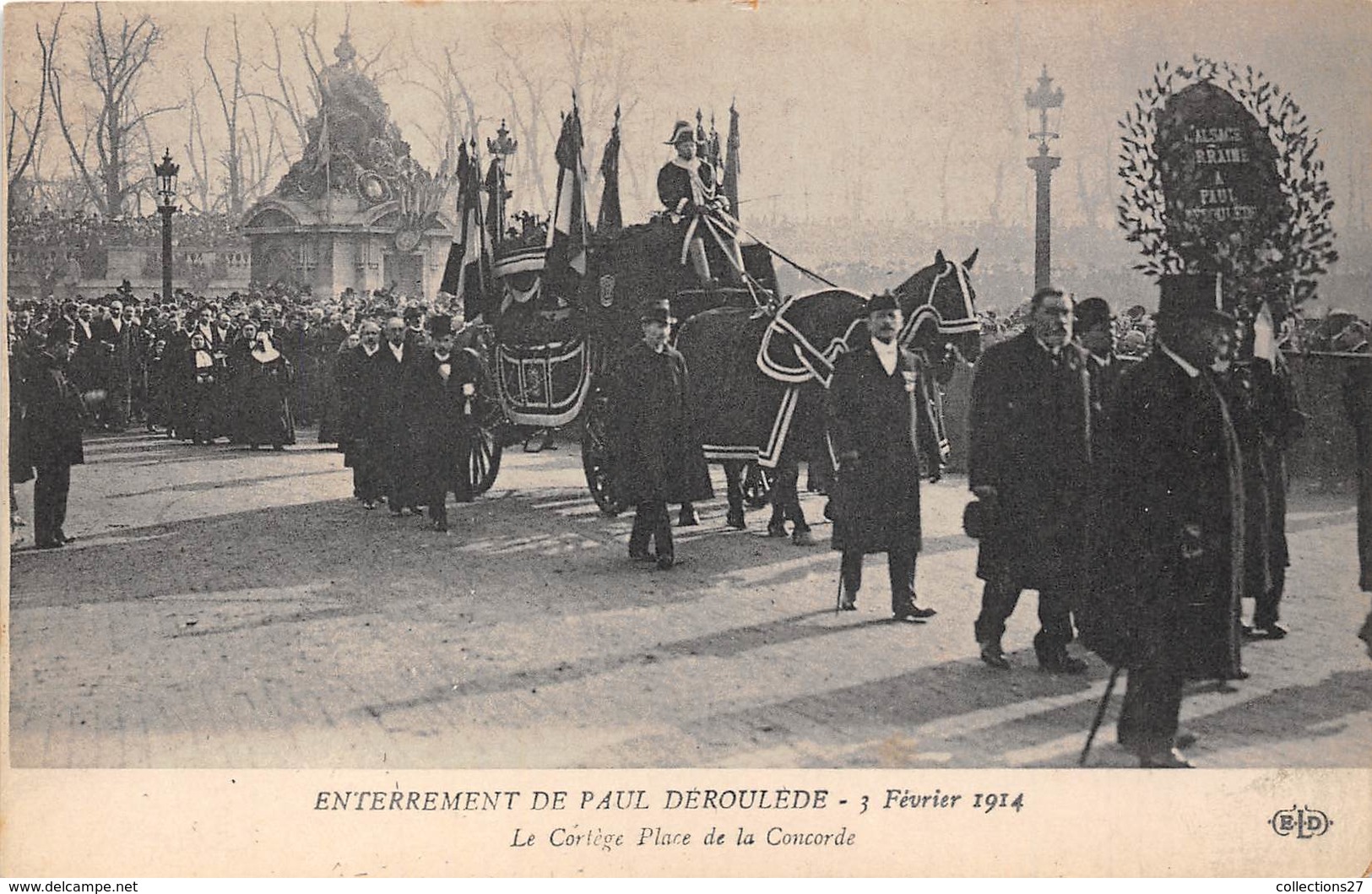 PARIS-75008-ENTERREMENT DE PAUL DEROULEDE 3 FEVRIER 1914 LE CORTEGE PLACE DE LA CONCORDE - Arrondissement: 08