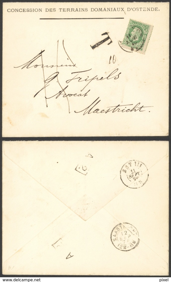 Belgique 1876 - Lettre Ostende Vers Maastricht Pays Bas - Taxe - Ambulant Est III - 1869-1883 Leopoldo II