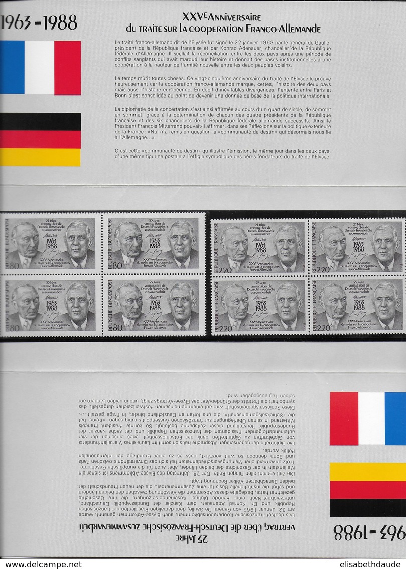 1988 - POCHETTE EMISSION COMMUNE FRANCE / ALLEMAGNE - DE GAULLE / ADENAUER - Joint Issues