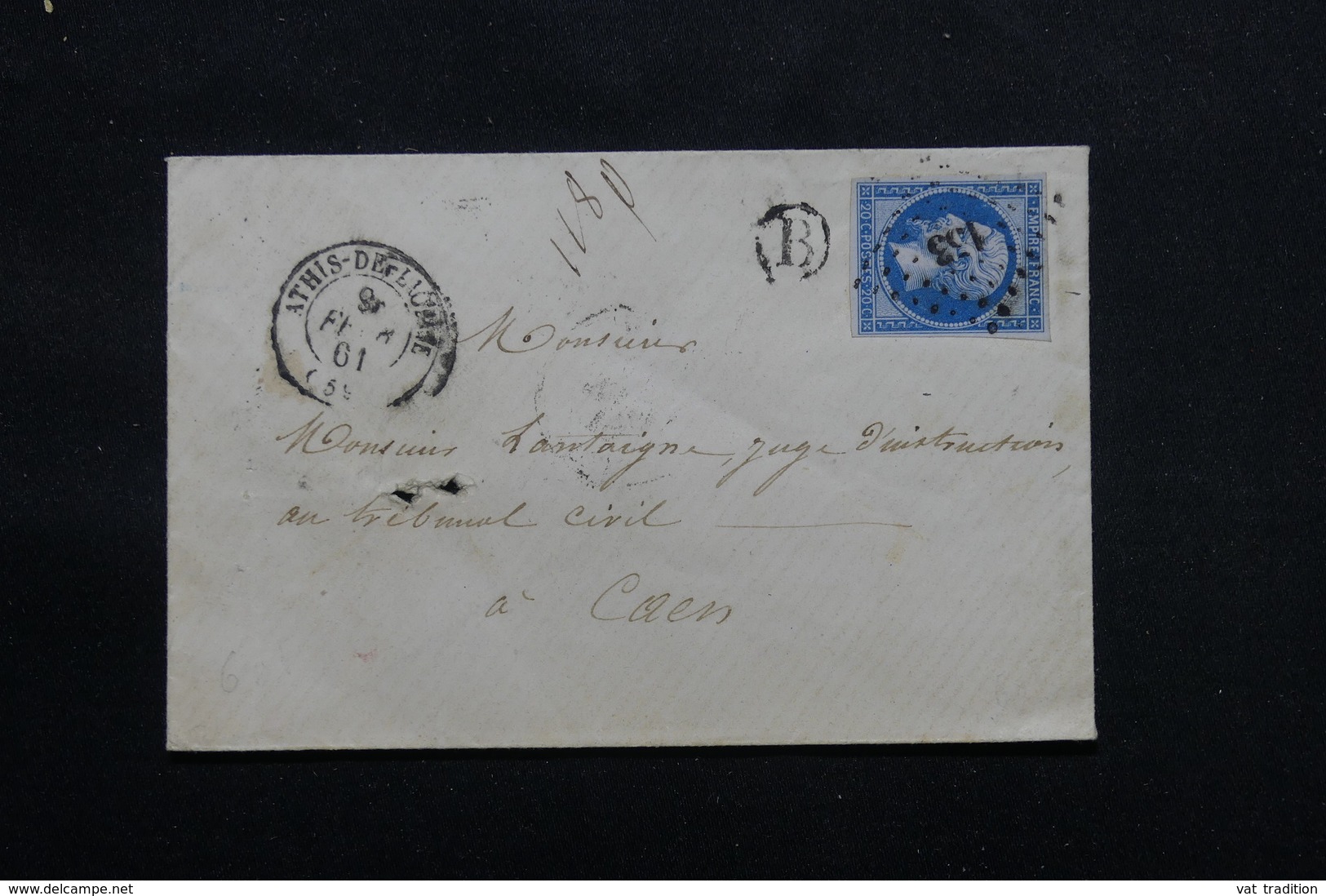 FRANCE - Enveloppe De Athis-de-l'Orne Pour Caen En 1861, Affranchissement Napoléon 20ct PC 153  - L 60363 - 1849-1876: Période Classique