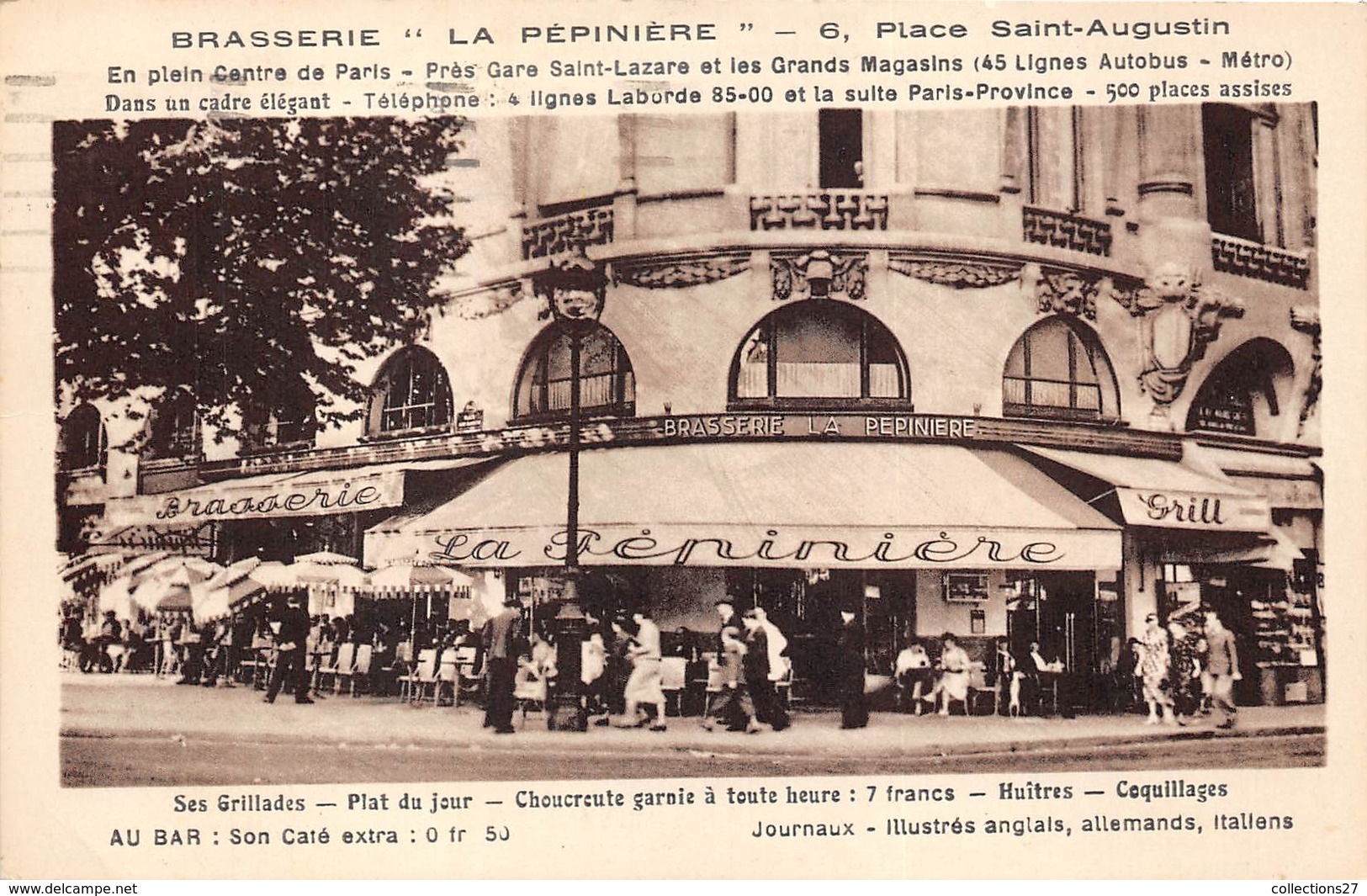 PARIS-75008- BRASSERIE " LA PEPINIERE" 6 PLACE SAINT-AUGUSTIN - Arrondissement: 08