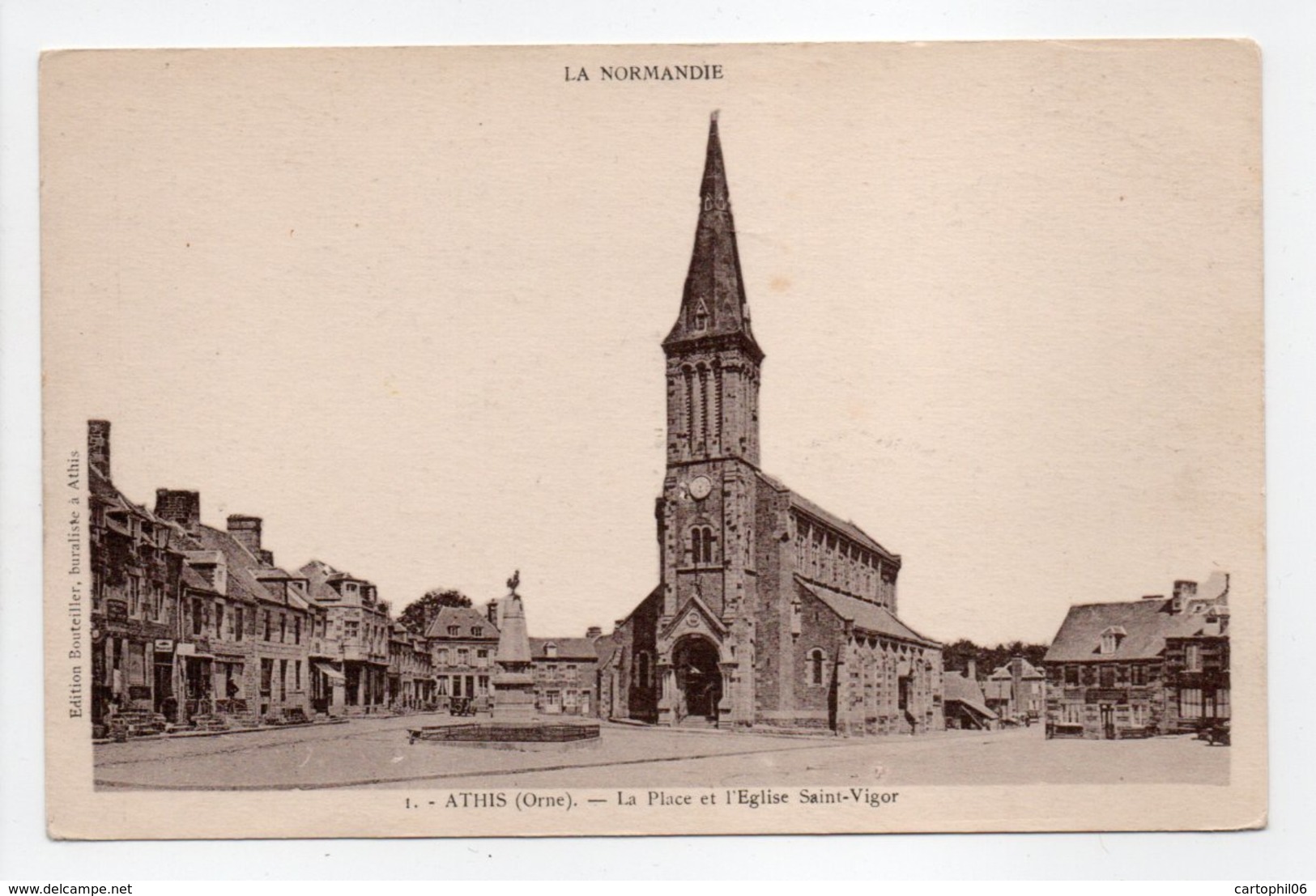 - CPA ATHIS (61) - La Place Et L'Eglise Saint-Vigor - Edition Bouteiller N° 1 - - Athis De L'Orne