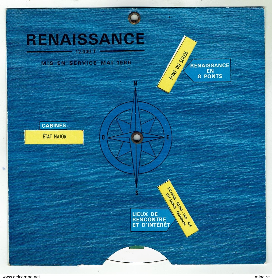 Paquebot Renaissance (Paquet 1966) Disque "d'orientation" Réglable/ 8 Positions = 8 Ponts - Format 14.5x14.5cm - Autres & Non Classés