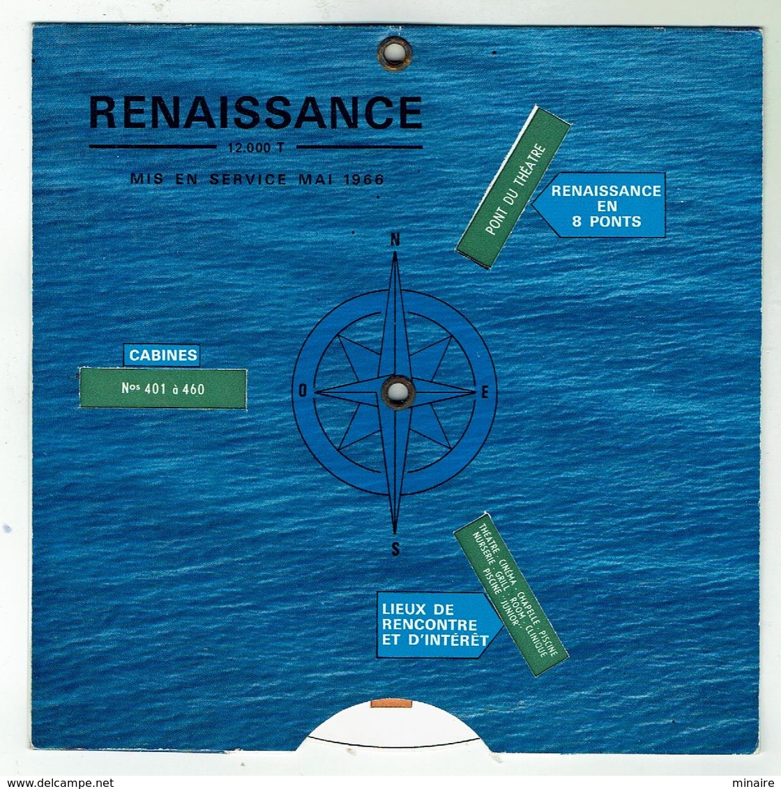 Paquebot Renaissance (Paquet 1966) Disque "d'orientation" Réglable/ 8 Positions = 8 Ponts - Format 14.5x14.5cm - Autres & Non Classés