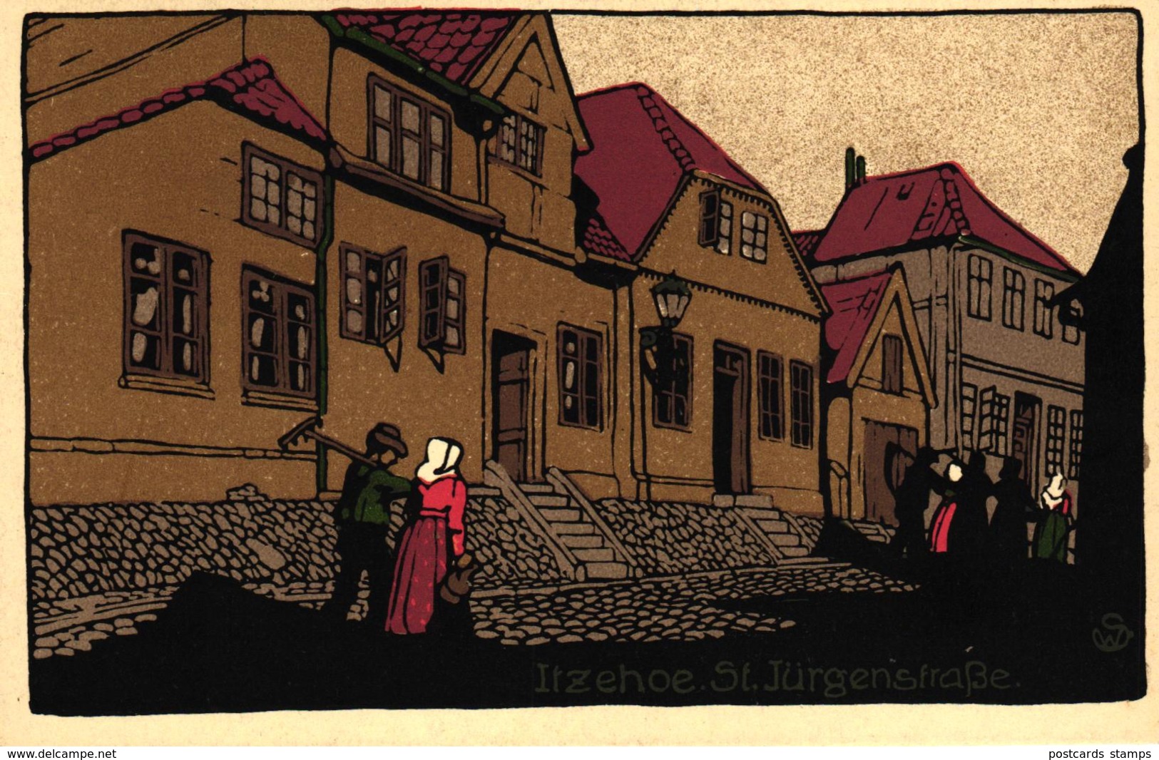 Itzehoe, St. Jürgenstraße, Steindruck AK, Um 1920 - Itzehoe