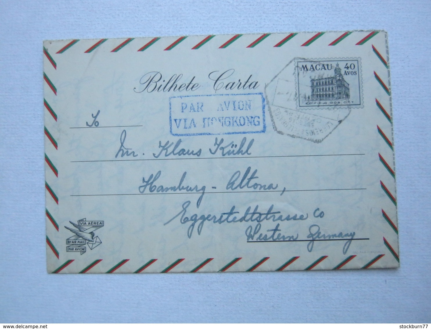 MACAO , Aerogramm 1954 - Postal Stationery