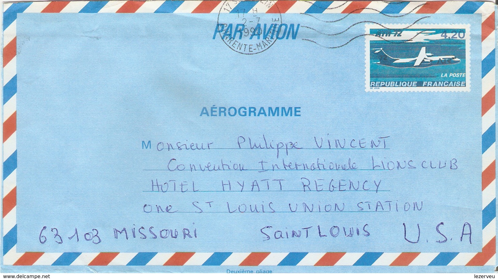 POSTE AERIENNE AEROGRAMME 108 AER NEUF 4,20 Fr ATR72 A  VOYAGE AUX ETATS UNIS - Aerograms