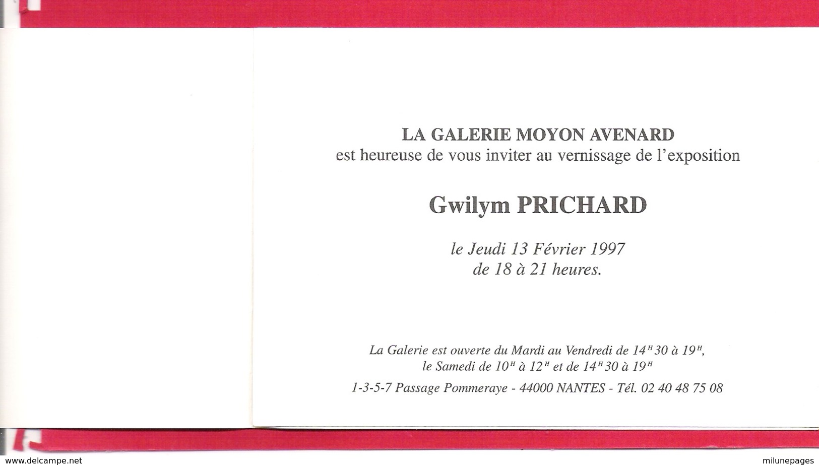 Carton Invitation Vernissage Gwilym Prichard Galerie Moyon Avenard Nantes 1997 - Autres & Non Classés