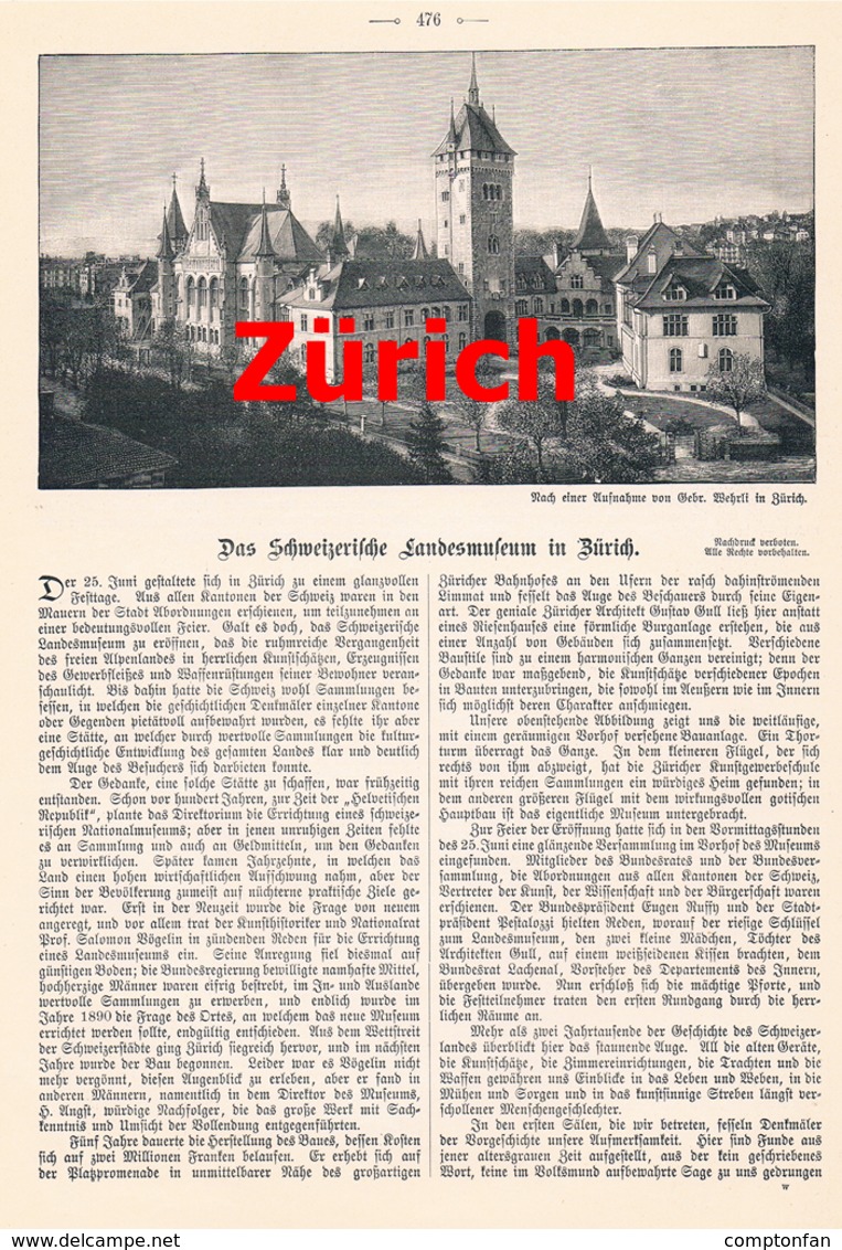 A102 469 Zürich Schweizer Landesmuseum Schweiz Artikel Mit 2 Bildern 1898 !! - Musea & Tentoonstellingen