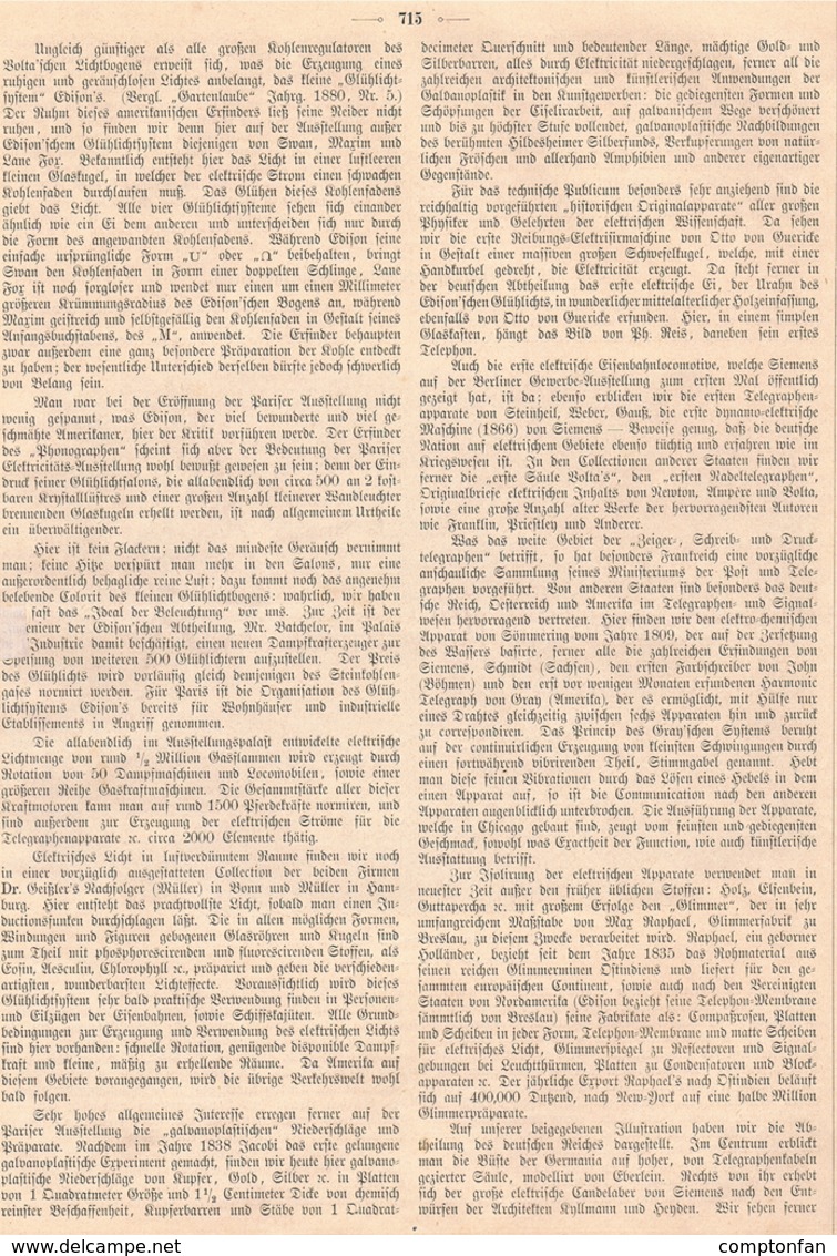 A102 477 -Paris Elektrische Weltausstellung Ausstellung Artikel Mit Bild 1881 !! - Musées & Expositions