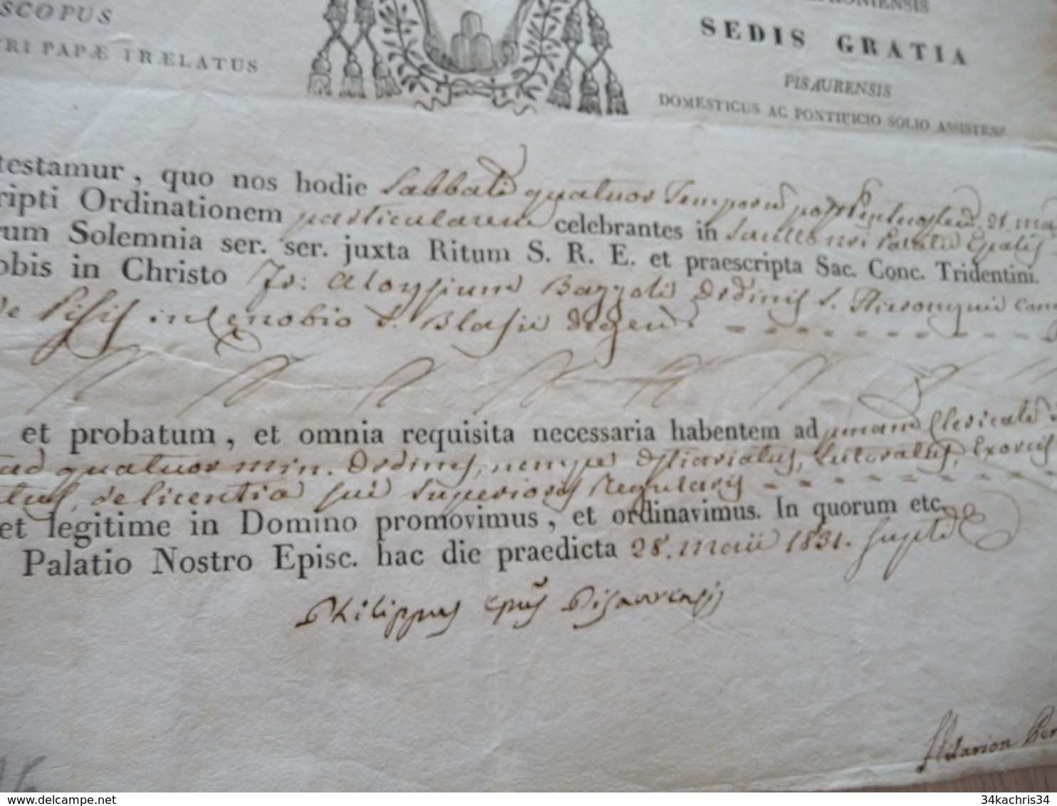 Religion Formule Signée 1831 Philippus Monacelli  Belle Vignette Armoiries Sceau - Religión & Esoterismo