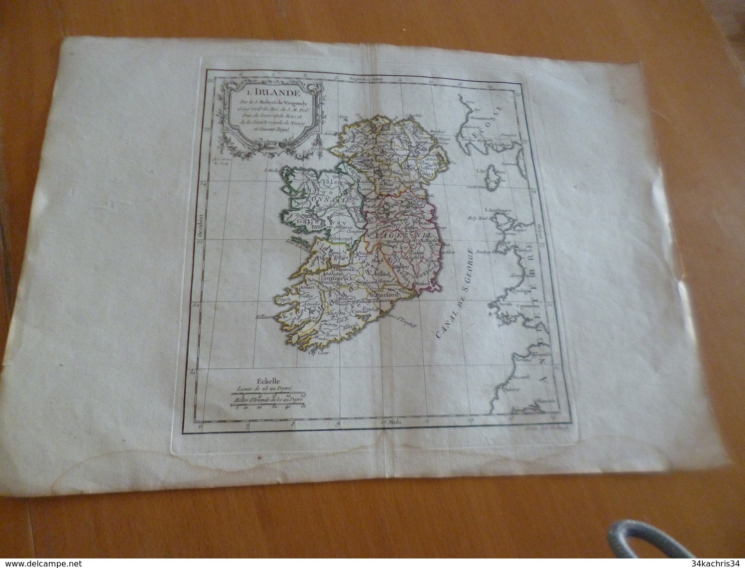 Carte Atlas Vaugondy 1778 Gravée Par Dussy 40 X 29cm Mouillures L'Irlande Irland - Mapas Geográficas