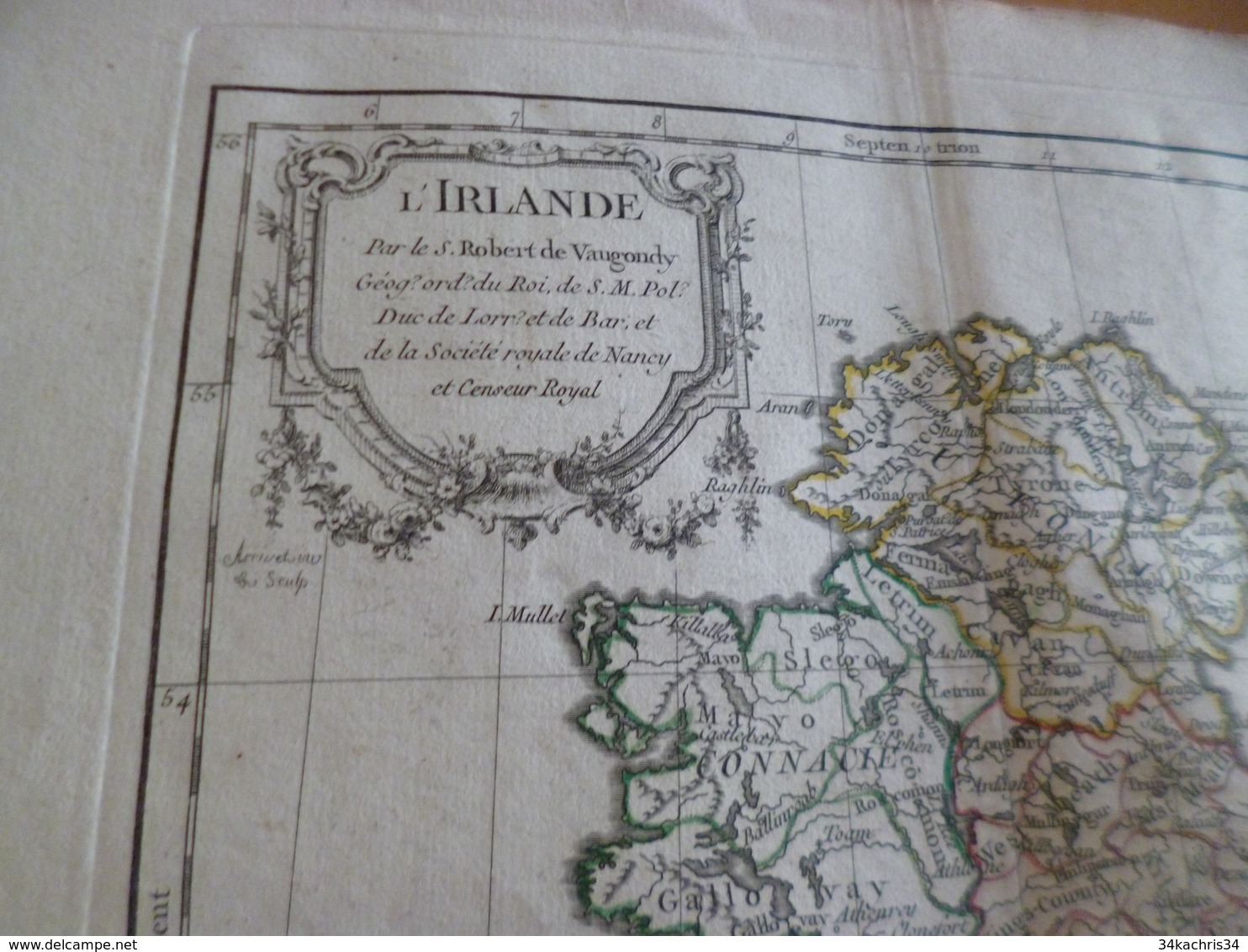 Carte Atlas Vaugondy 1778 Gravée Par Dussy 40 X 29cm Mouillures L'Irlande Irland - Landkarten