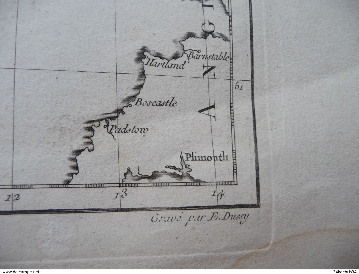 Carte Atlas Vaugondy 1778 Gravée Par Dussy 40 X 29cm Mouillures L'Irlande Irland - Carte Geographique