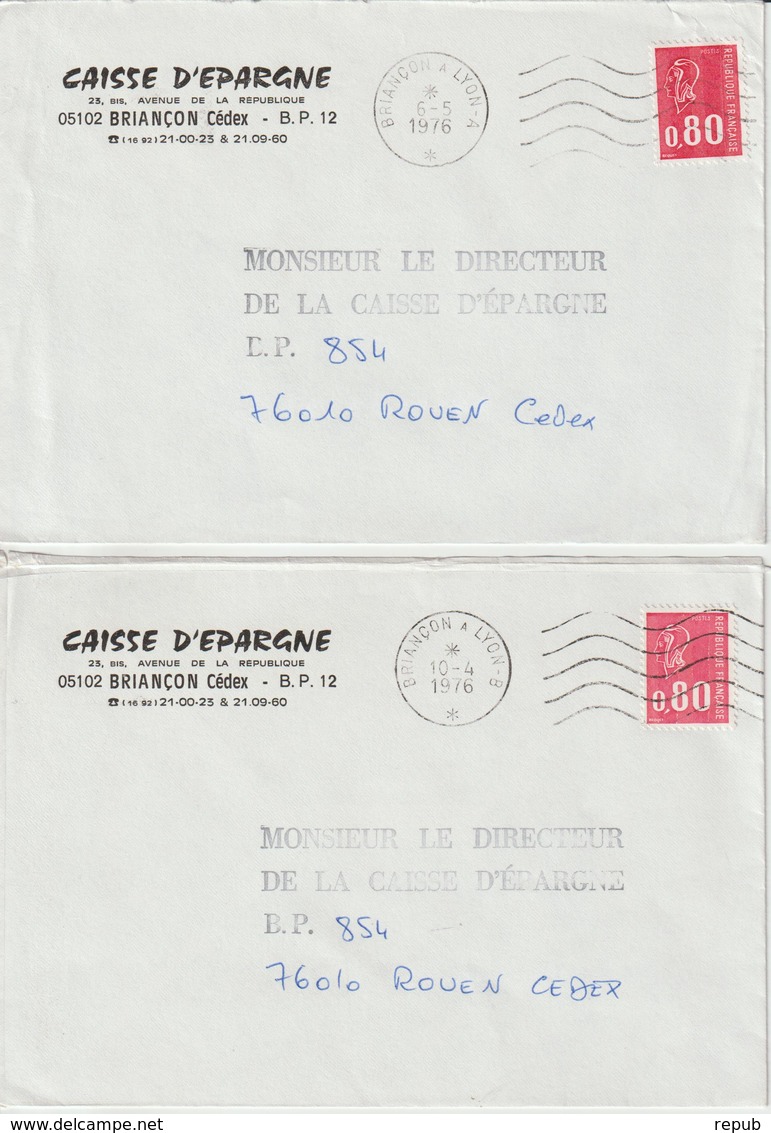 France 2 Lettres 1976 Avec Oblitération Ambulant Briançon à Lyon Brigade A Et B - 1961-....