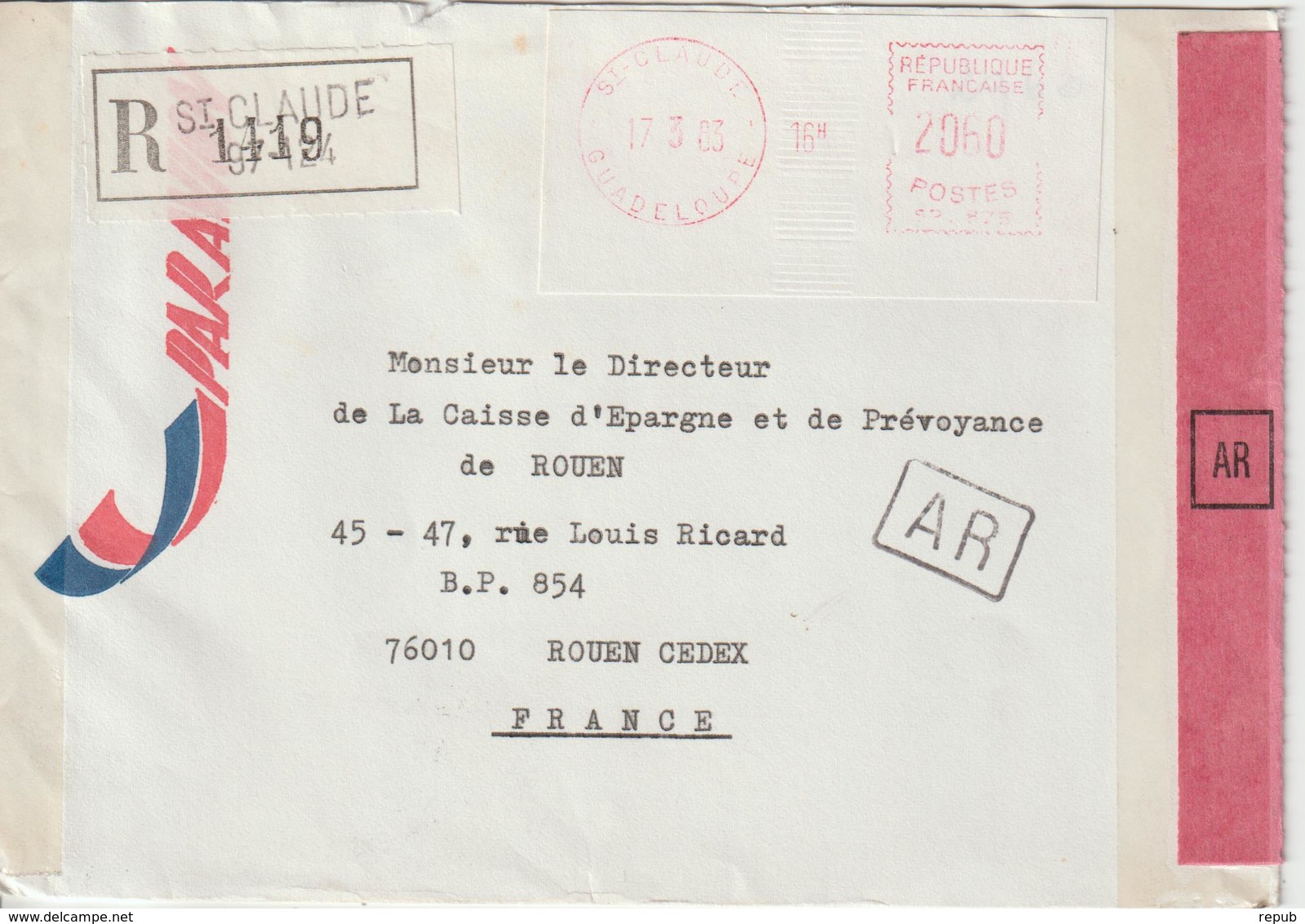 France 1983 Lettre Recommandée De La Guadeloupe Pour La France - 1961-....