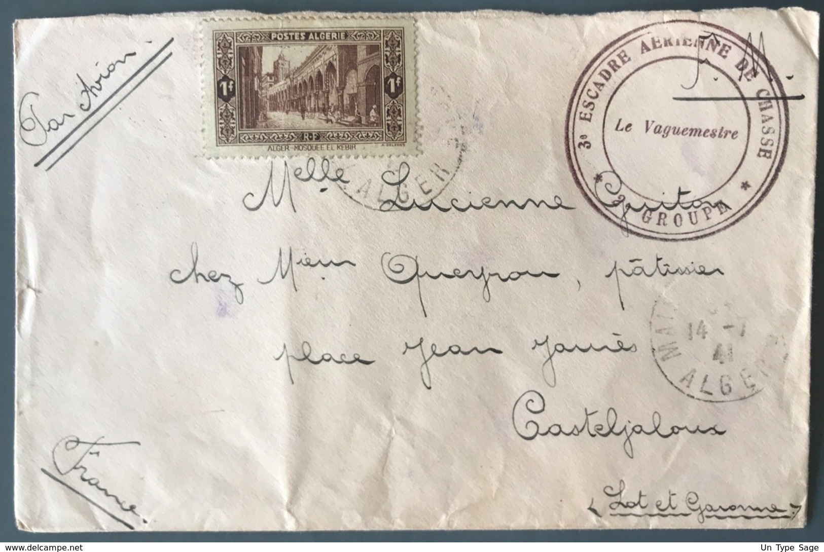 Algérie, Lettre (manque Rabat) De Maison Blanche 1941 - Cachet 3° ESCADRE AERIENNE DE CHASSE 2° GROUPE - (C1272) - Lettres & Documents