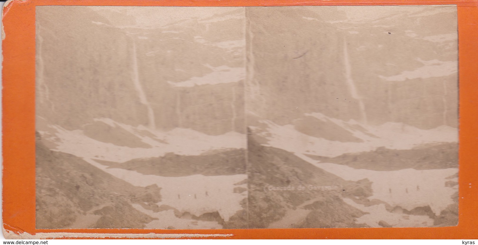 Carte STEREOSCOPIQUE LOURDES . Cascade De Gavarnie (Sur Carton Rigide 8,5 X 18 Photo P. VIRON Lourdes) - Cartes Stéréoscopiques