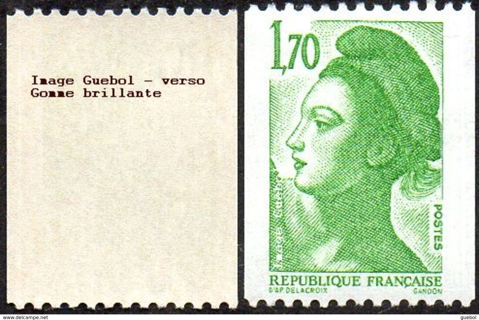 France Liberté De Gandon N° 2321 B ** Le 1f70 Vert - Roulette Verso Gomme Brillante - 1982-1990 Liberty Of Gandon