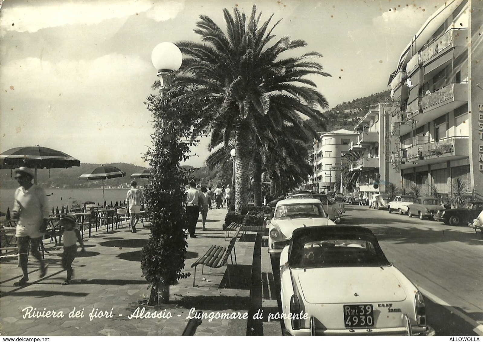 8011 "RIVIERA DEI FIORI-ALASSIO-LUNGOMARE DI PONENTE"FIAT 1500 CABRIO PININFAR. E ALTRE '60- CART. POST. ORIG. SPED.1967 - Savona