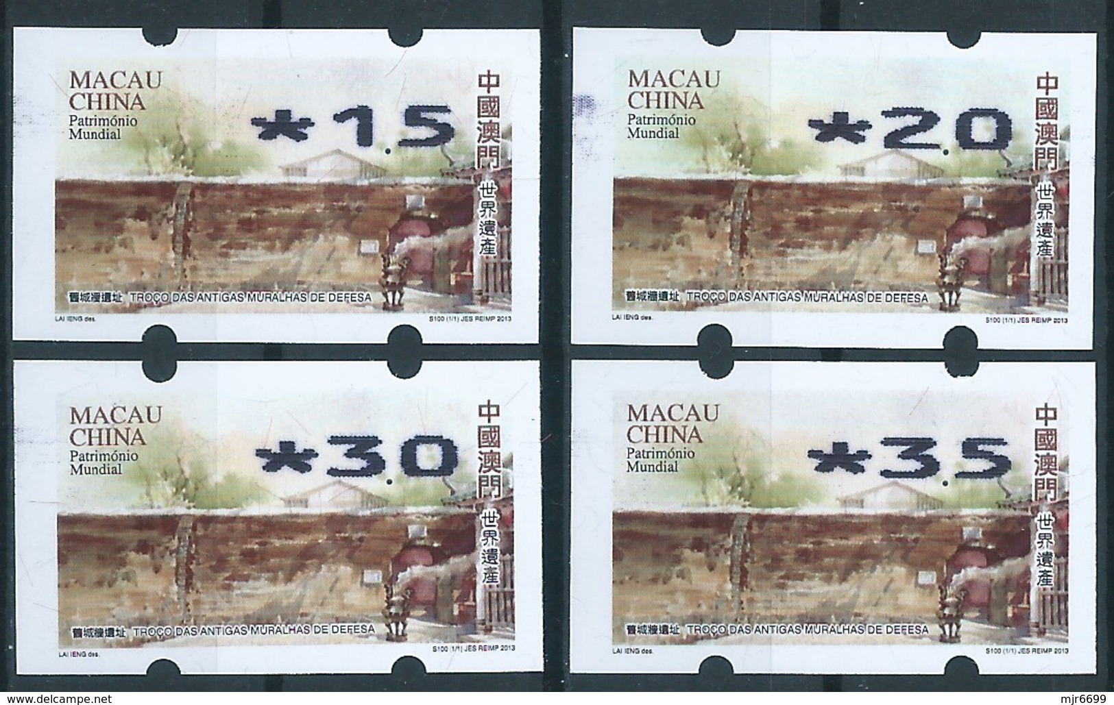 MACAU 2013 WORLD HERITAGE REPRINT ISSUE ON NAGLER  MACHINE BOTTOM SET OF 4 - Distributors