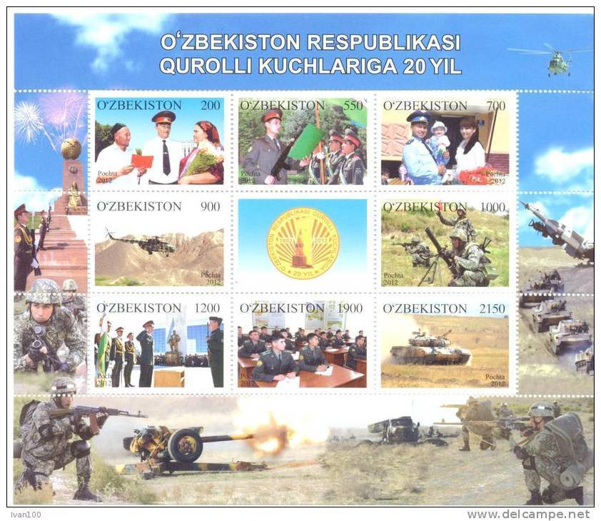 2012.  Uzbekistan, 20y Of National Army, Sheetlet, Min/t** - Oezbekistan