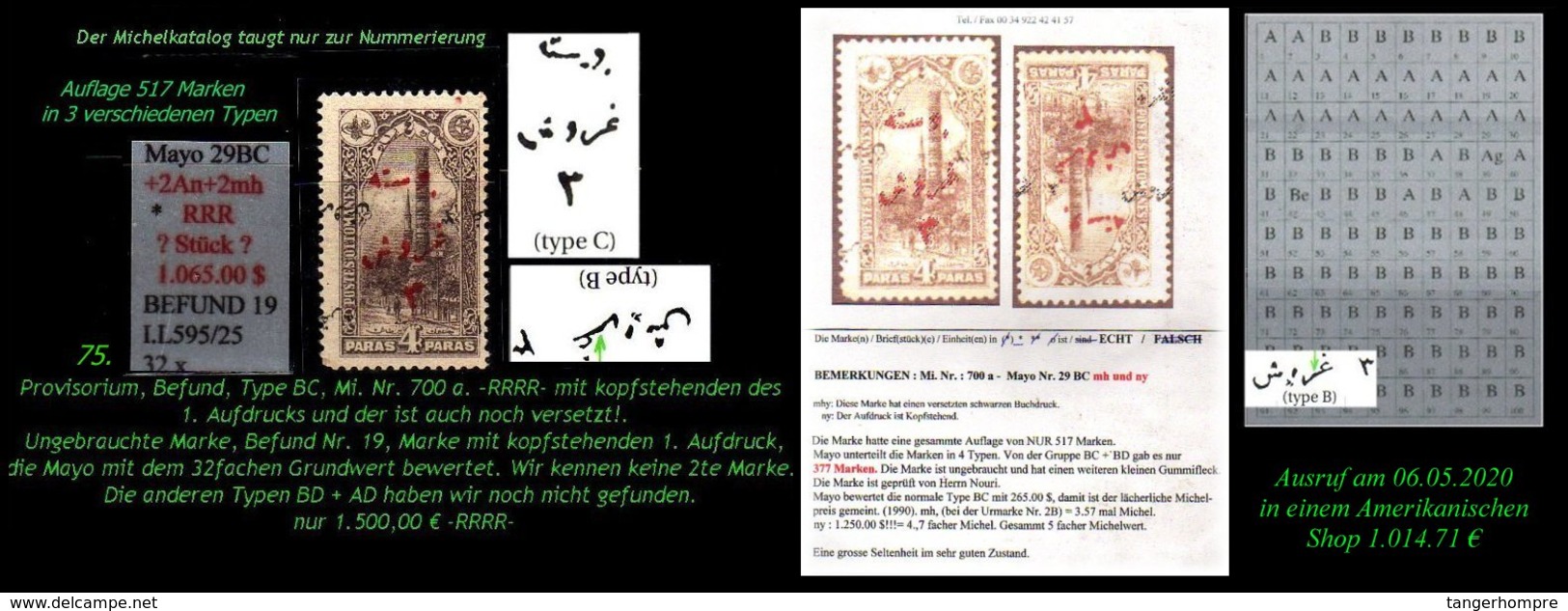 EARLY OTTOMAN SPECIALIZED FOR SPECIALIST, SEE...Mi. Nr. 700 A - Mayo Nr. 25 BAn +Cmh  -RRR- - 1920-21 Anatolie