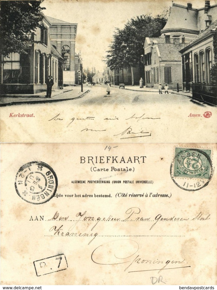 Nederland, ASSEN, Kerkstraat Met Volk (1901) Ansichtkaart - Assen