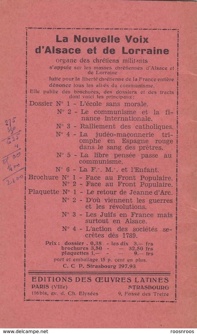 FASCICULE DE PROPAGANDE CHRETIENNE - LA NOUVELLE VOIX D'ALSACE LORRAINE - D'OU VIENNENT LES GUERRES ET LES REVOLUTIONS - Godsdienst & Esoterisme