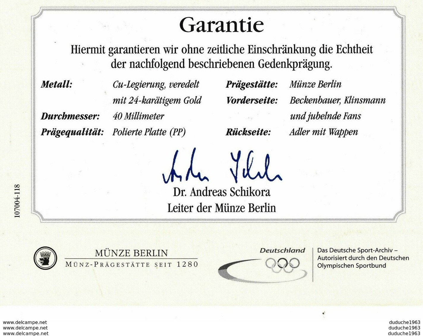 Allemagne. Médaille Doré Or Fin Football Coupe Du Monde 2006 Italie. Neuve - Andere & Zonder Classificatie