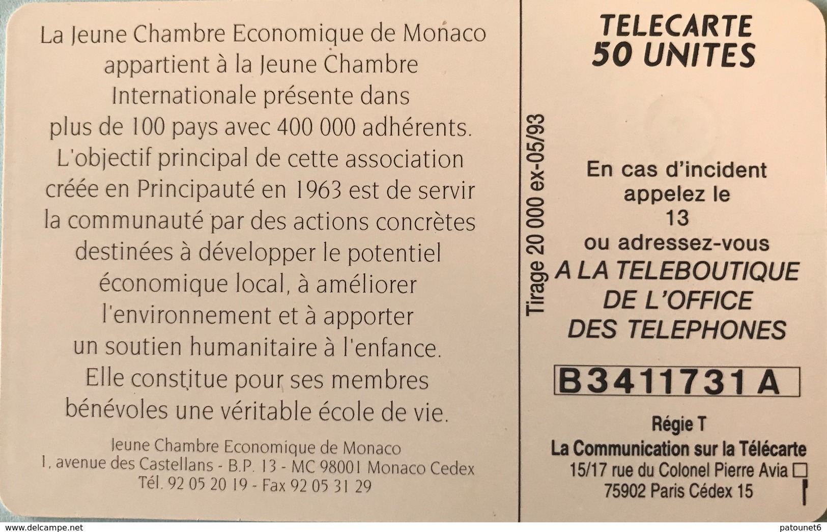MONACO  -  Phonecard  -  MF 28  - 30e An. De La Jeune Chambre ..   -  50 Unités - Monaco