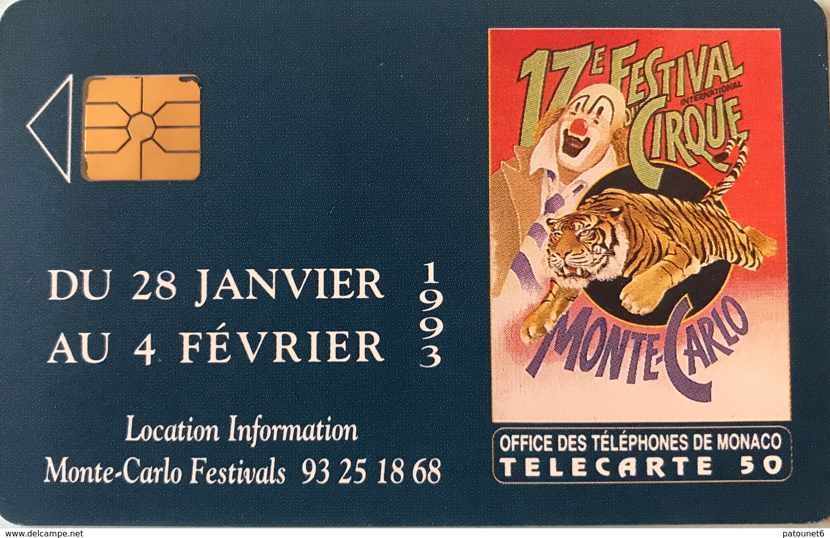 MONACO  -  Phonecard  -  MF 25  -  17 Festival Du Cirque -  50 Unités - Monaco