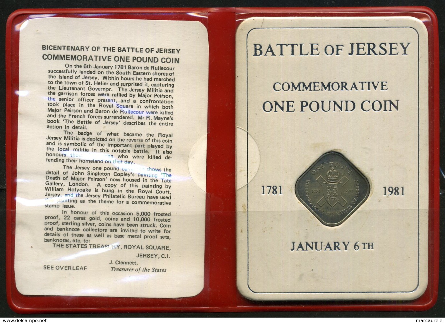 Jersey Pièce De One Pound Commémorative De La Bataile De Jersey 1781-1981 - Jersey