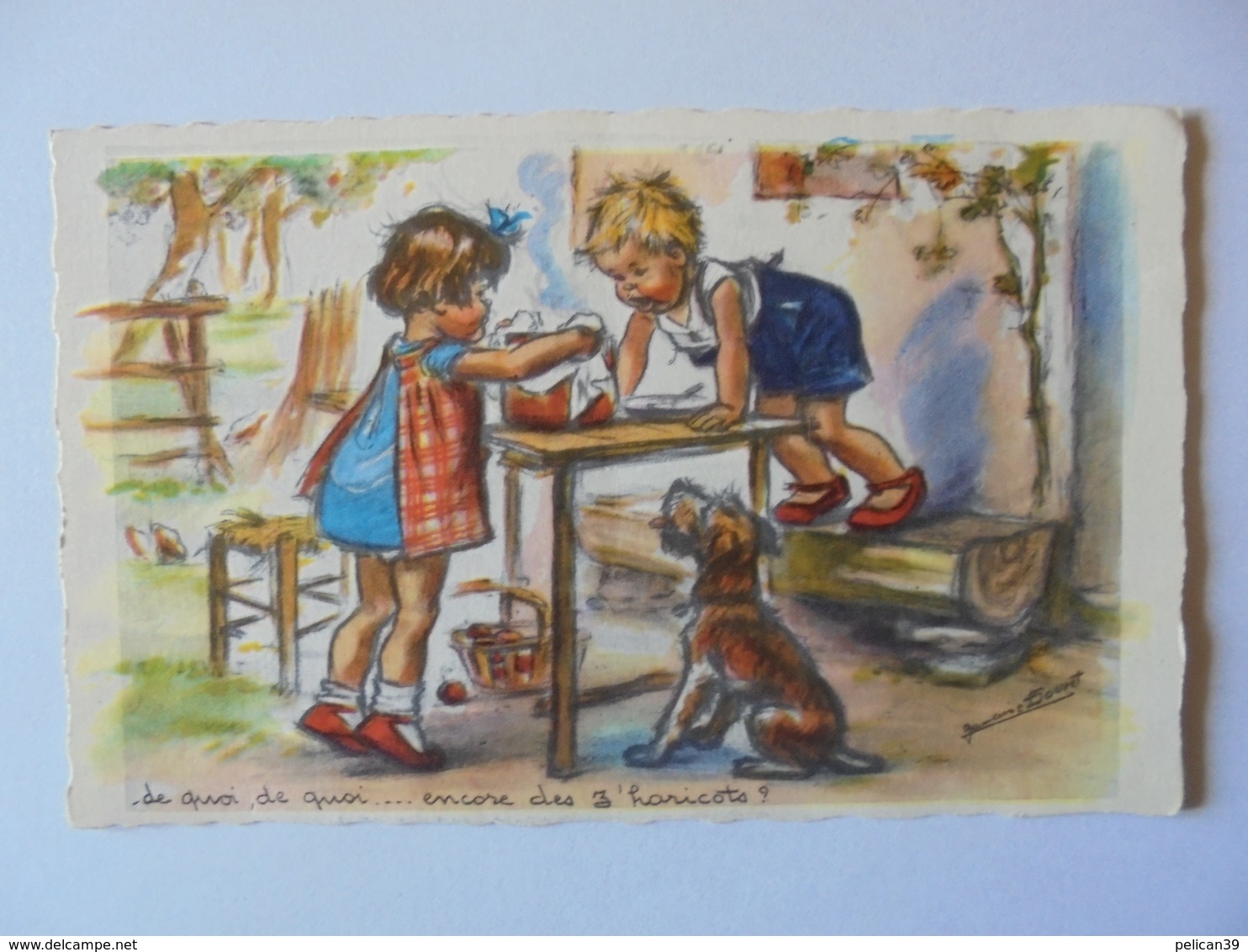 Cpa Carte Enfants Chien Germaine Bouret - Bouret, Germaine