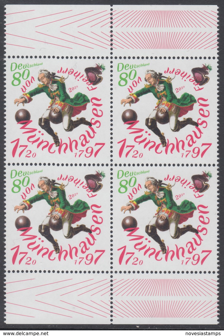 !a! GERMANY 2020 Mi. 3546 MNH BLOCK W/ Bottom & Top Margins (a1) - Baron Munchausen - Unused Stamps