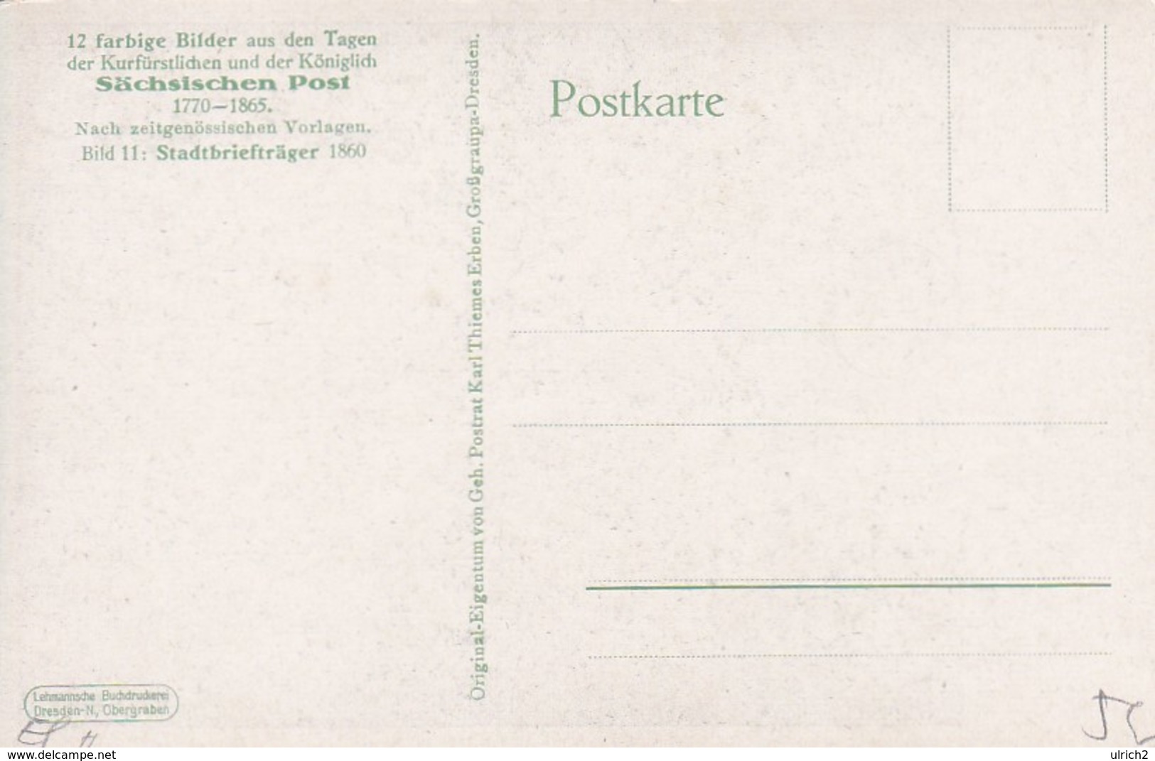 AK Stadtbriefträger 1860 - Sächsische Post 1770-1865  (49855) - Poste & Facteurs