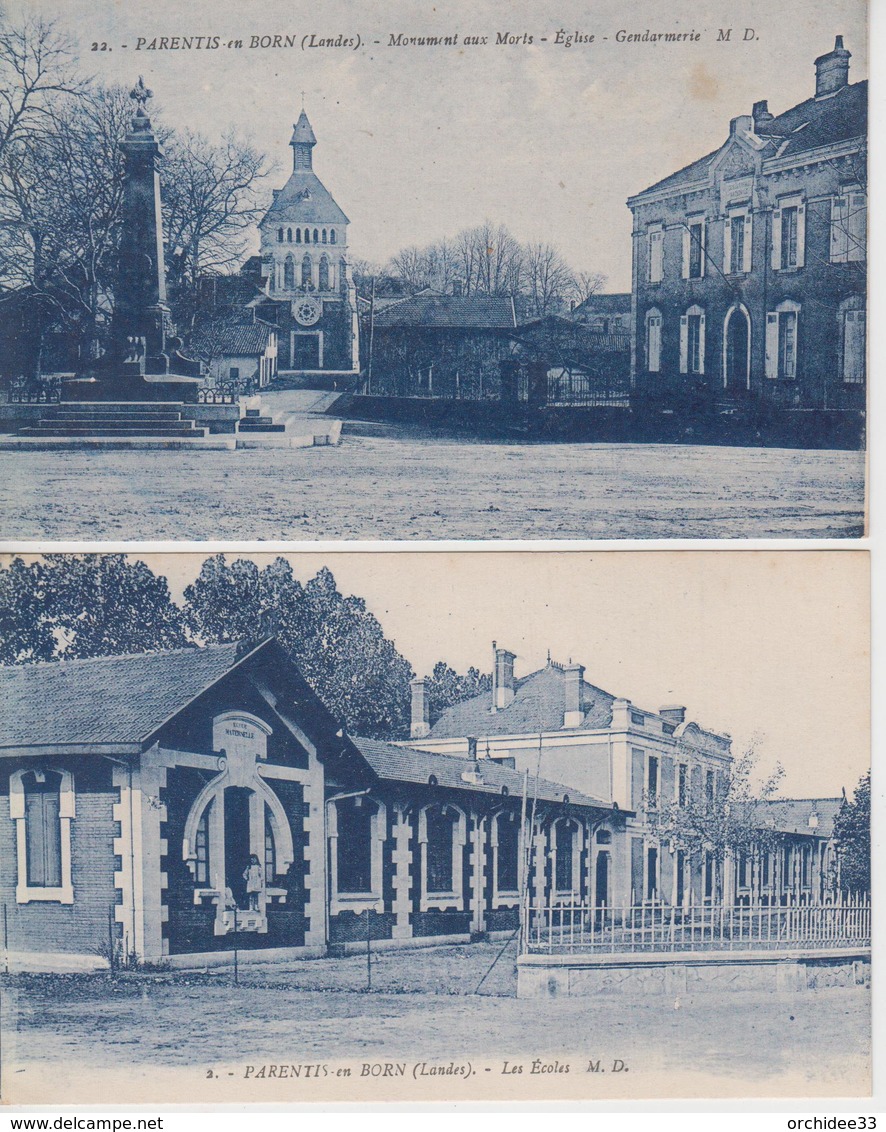 Lot De 2 CPA Parentis-en-Born - Les écoles / Monument Aux Morts - Eglise - Gendarmerie - Sonstige & Ohne Zuordnung