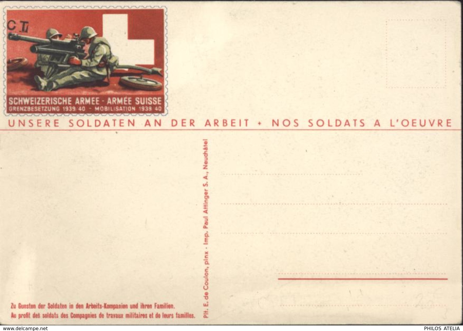 CP En Franchise Armée Suisse Mobilisation 1939 40 Au Profit Des Soldats + Familles Des Compagnies De Travaux Militaires - Franchigia