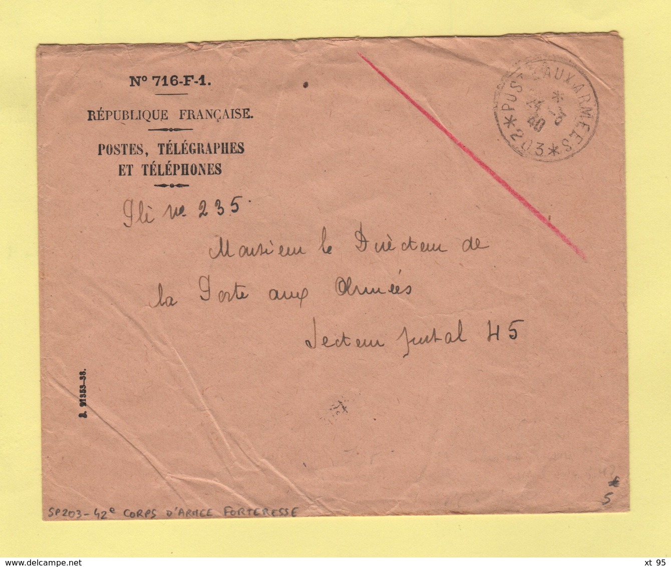 Poste Aux Armees 203 - 24-3-1940 - 42e Corps D Armee Forteresse - WW II