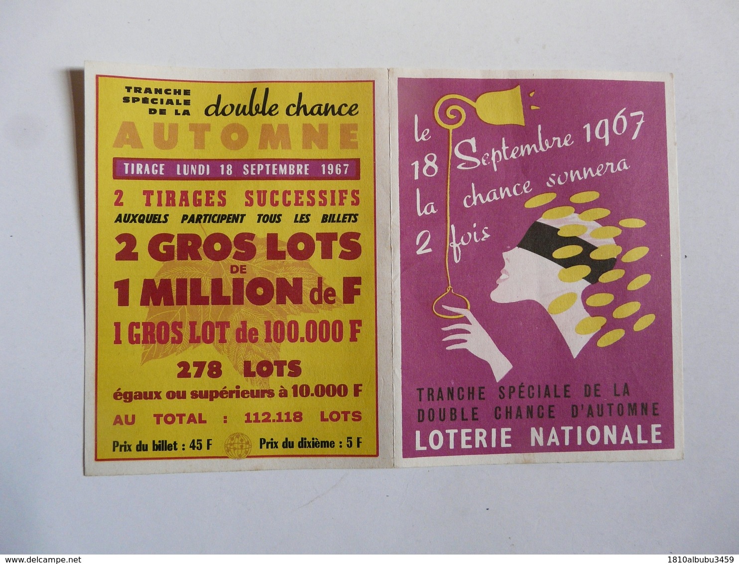 VIEUX PAPIERS - LOTERIE NATIONALE : Double Chance D'automne 1967 - Billets De Loterie