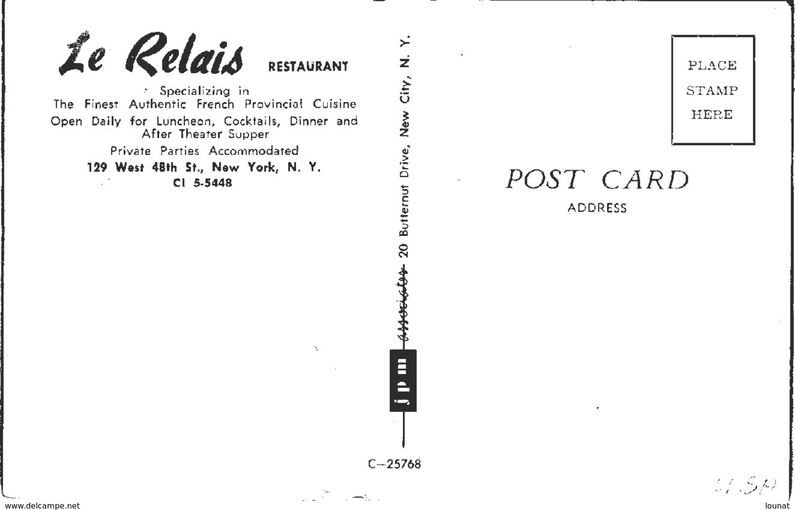 USA - NEW YORK, N.Y. - Le Relais Restaurant - 129 West 48th ST., New York - Bars, Hotels & Restaurants