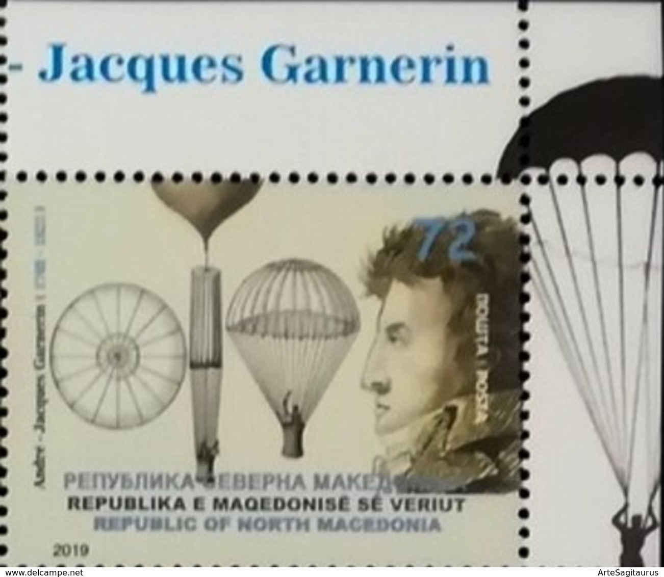 REPUBLIC OF NORTH MACEDONIA, 2019, STAMP, MICHEL 866 - ANDRE JACQUES GARNERIN ** - Jumping