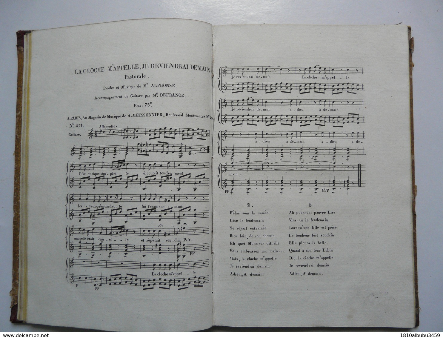 RELIURE ANCIENNE (années 1800) - RECUEIL DE PAROLES ET MUSIQUE : Auguste PANSERON - J. MEISSONNIER - Música