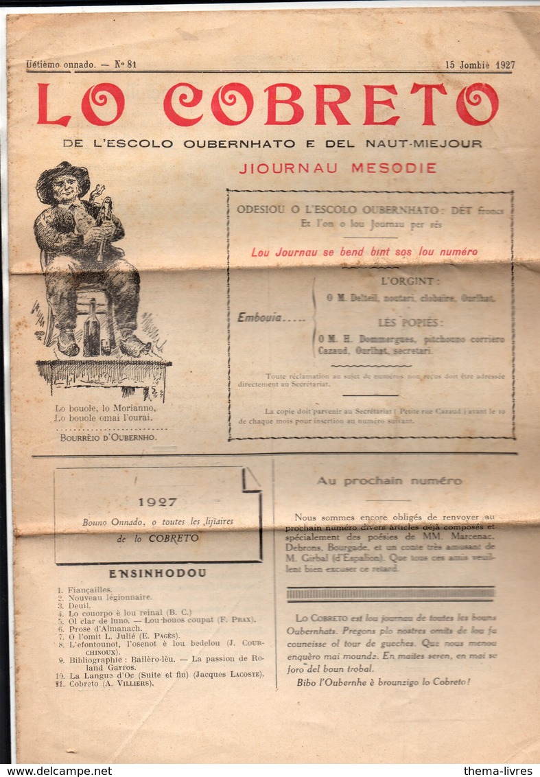 (Aveyron) Journal LO COBRETO (ecolo Del Naut Miejour) N°81,  1927 En Occitan (M0041) - Tourismus