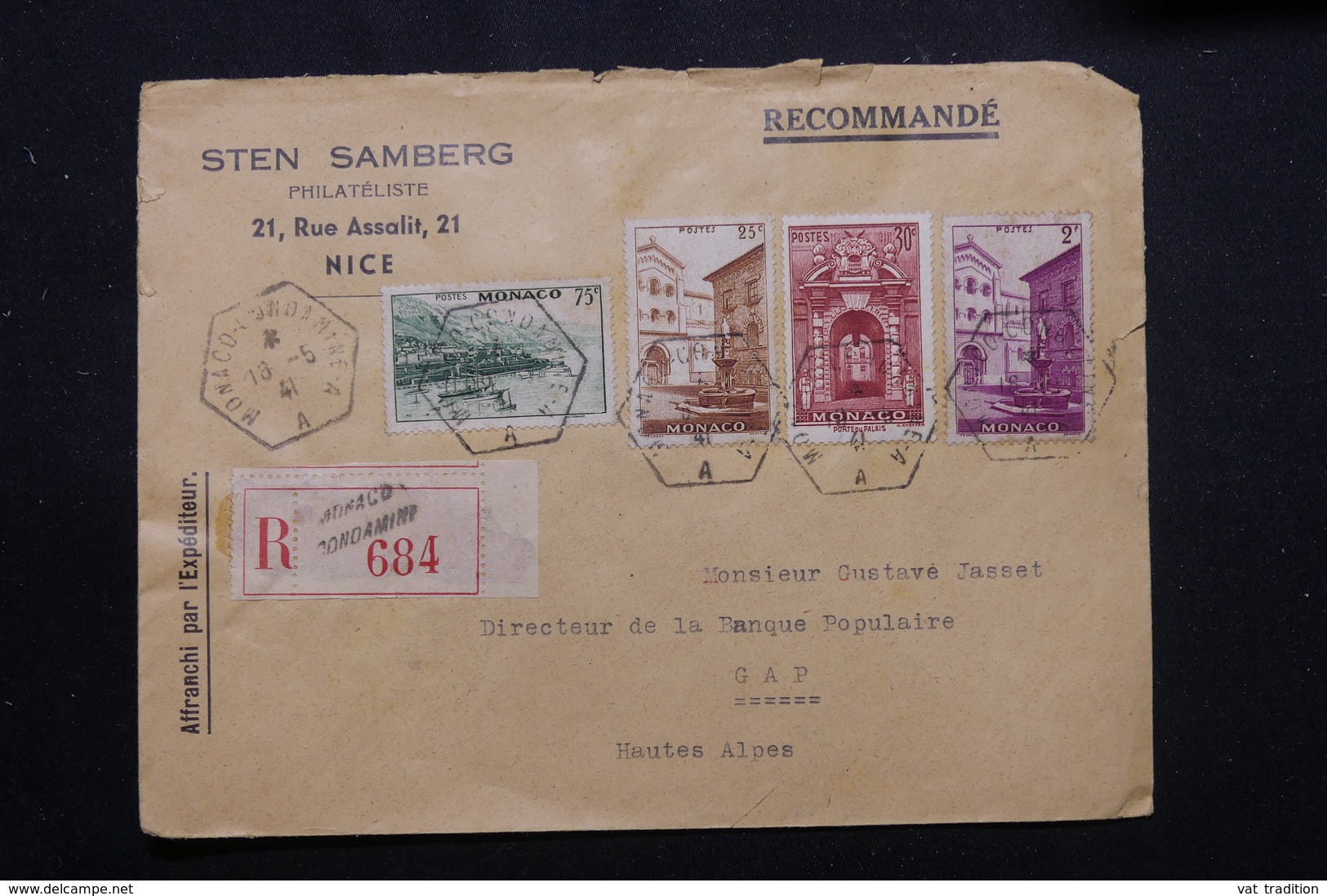 MONACO - Enveloppe Commerciale De Nice ( Négociant En Timbres) En Recommandé De Condamine Pour Gap En 1941 -  L 60499 - Cartas & Documentos