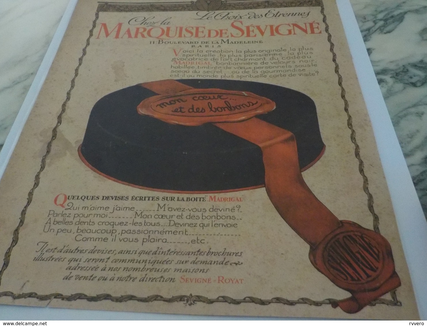 ANCIENNE PUBLICITE MON COEUR ET DES BONBONS LA MARQUISE DE SEVIGNE  1924 - Afiches