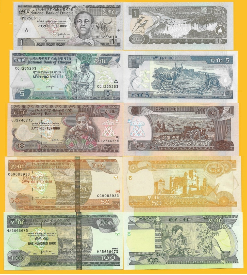 Ethiopia Set 1, 5, 10, 50, 100 Birr 2008-2015 UNC - Ethiopia