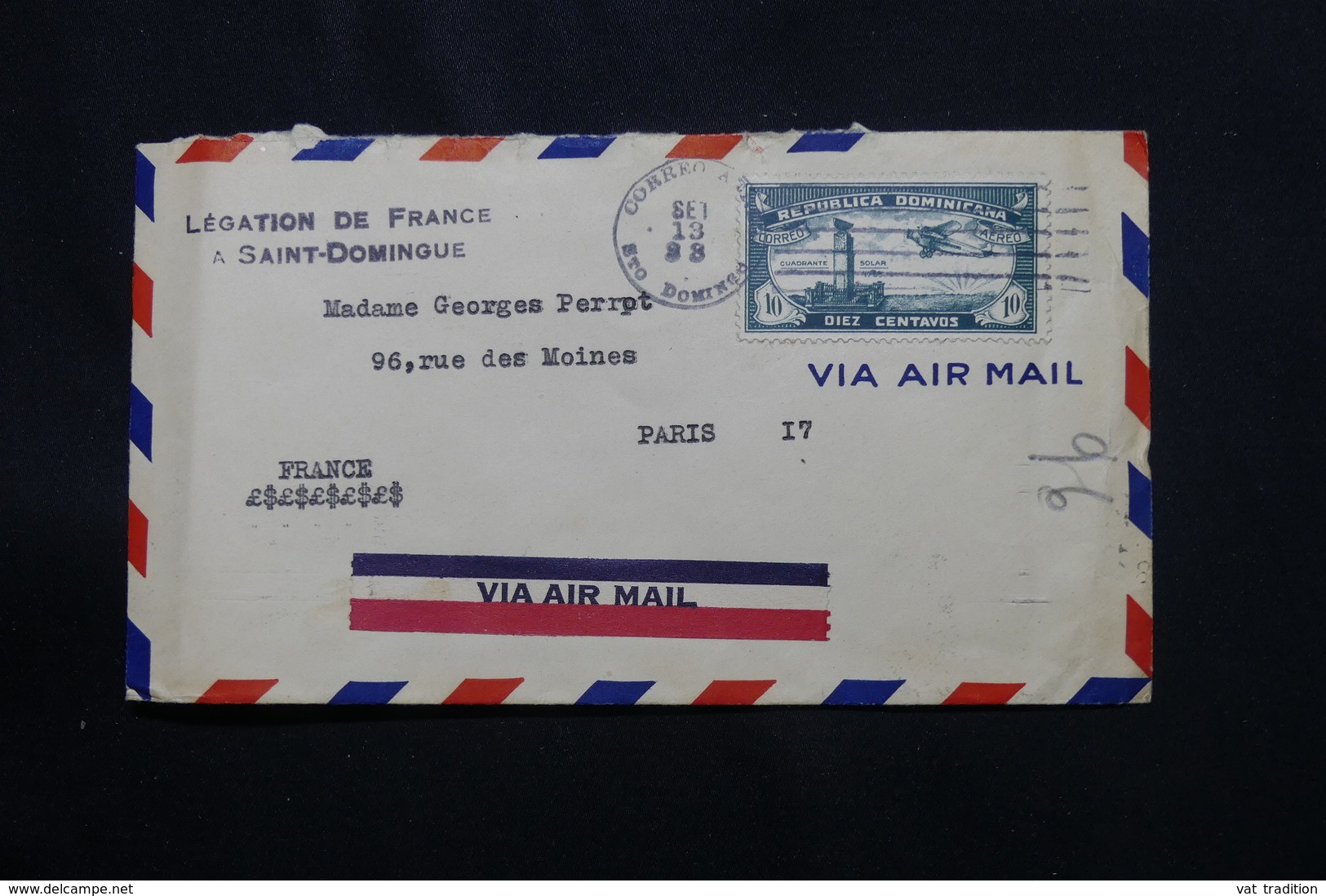 DOMINICAINE - Cachet De La Légation De France Recto / Verso D'une Enveloppe De St Domingue En 1933 Pour Paris  - L 60539 - Dominicaine (République)