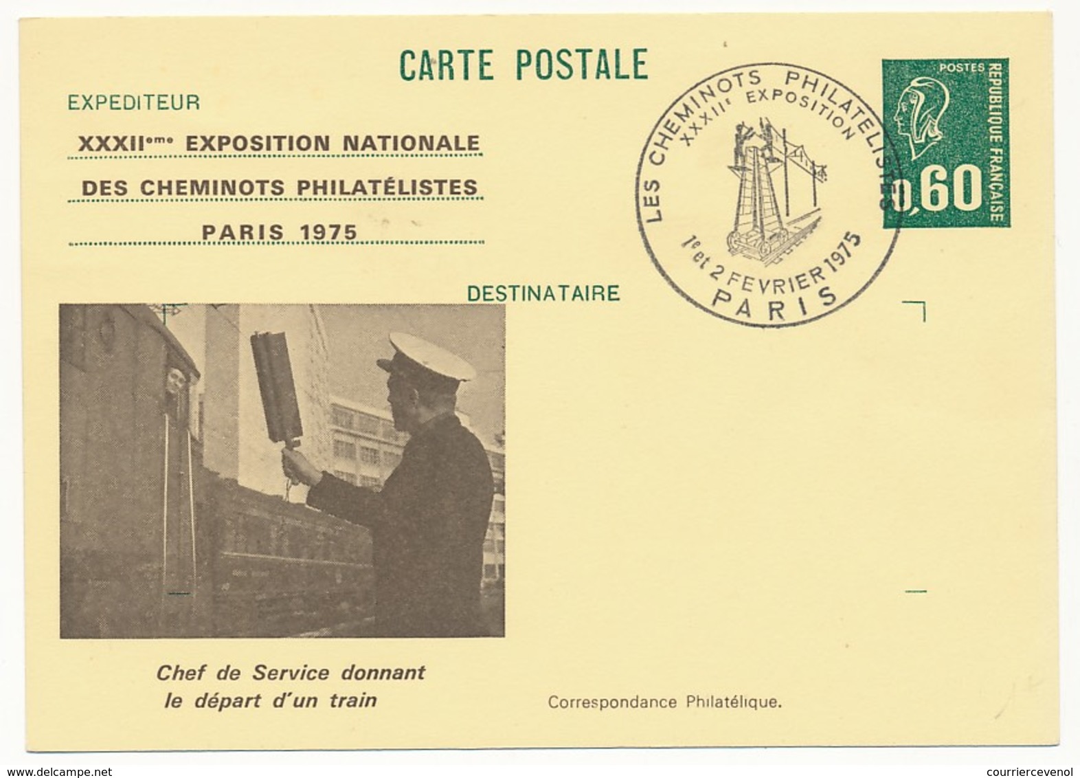 FRANCE - Entier Repiqué 0,60 Bequet - 32eme Exposition Cheminots Philatélistes - 1975 - Cartes Postales Repiquages (avant 1995)