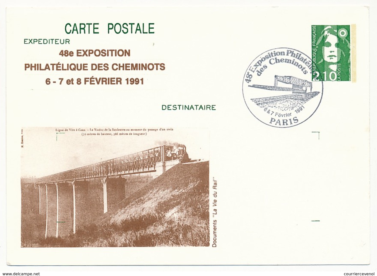 FRANCE - Entier Repiqué 2,10 Briat - 48ème Expo Des Cheminots Philatélistes - PARIS - 1991 - Overprinter Postcards (before 1995)